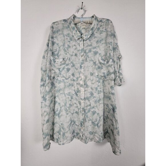 Cloth & Stone Womens Button-Up Long Sleeve Blouse 3X Blue Tie-Dye 100% Rayon - Picture 1 of 8